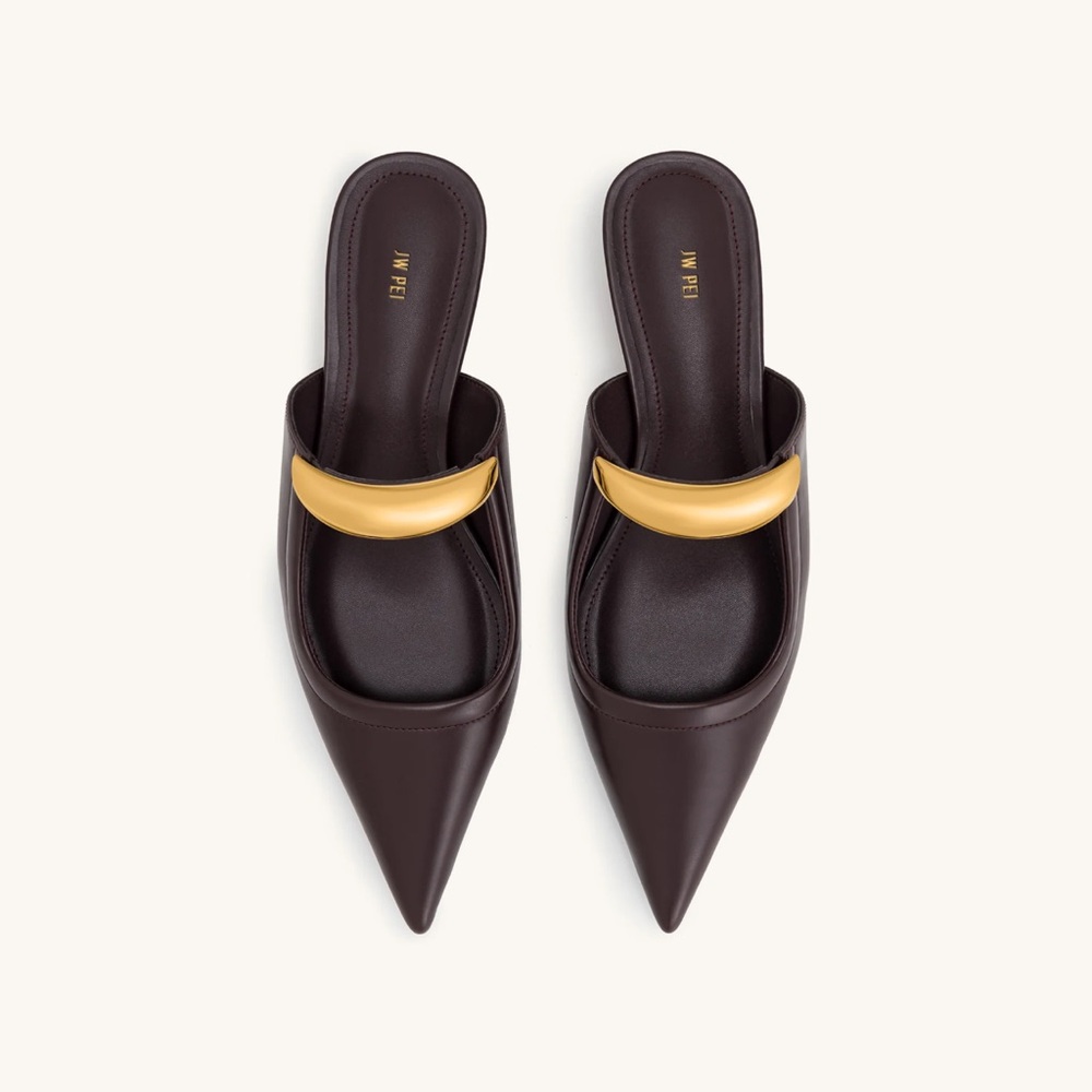 JW PEI Claret Red Mules with Gold Accent